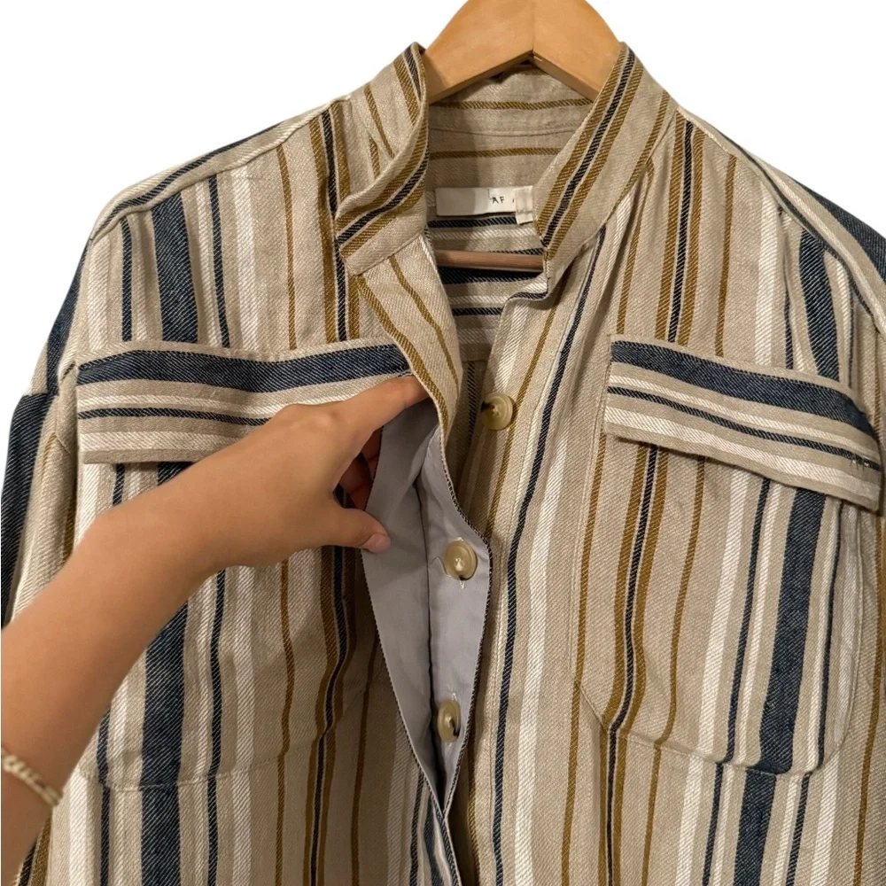 AF AGGER Striped Long Sleeve Linen Button Down Pocket Top Tunic - Picture 9 of 10